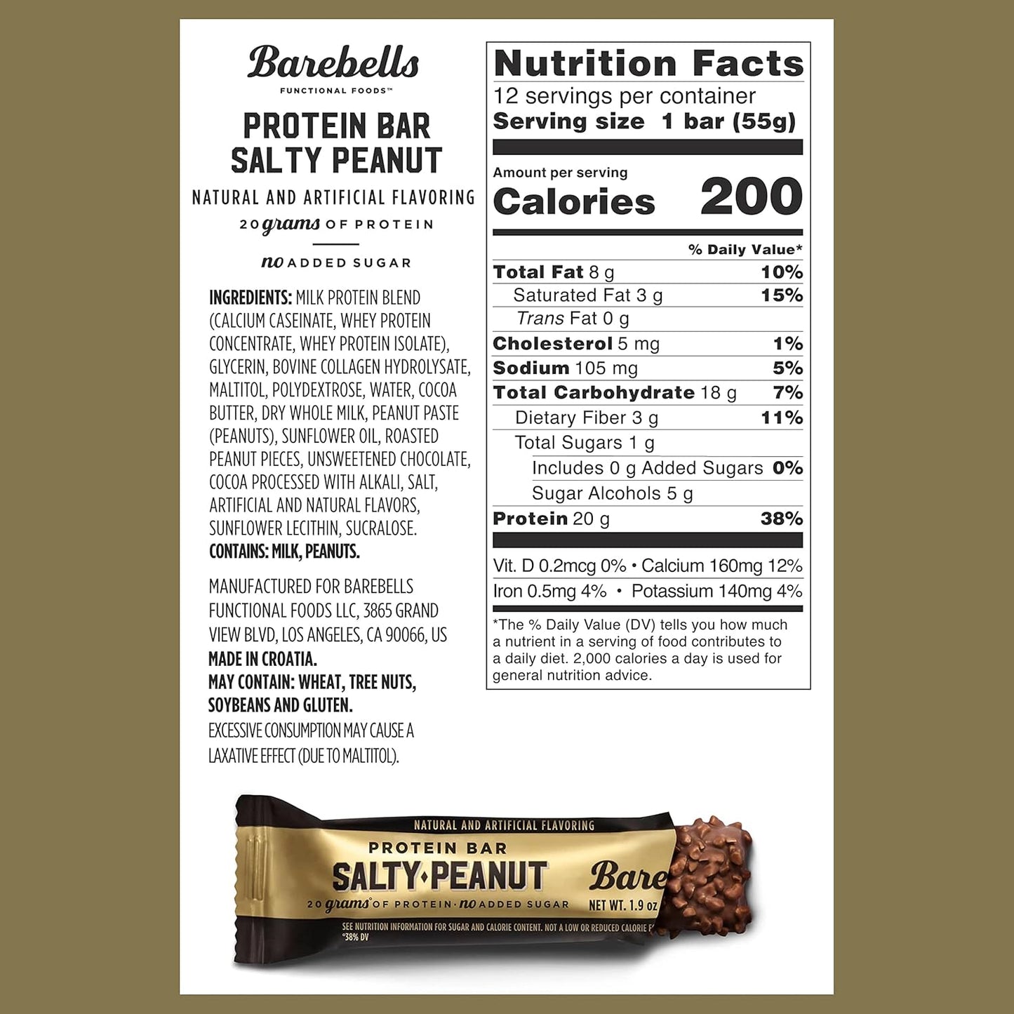 Barebells Salty Peanut Protein Bars, 20g Protein, 1g Sugar (12 Count, 1.94oz)