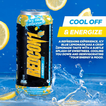 REDCON1 Energy Drink, Icy Blue Lemonade - Zero Sugar, 200mg Caffeine (12 ct)