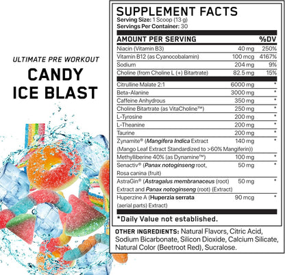 Black Everything Pre-Workout Powder, Candy Ice Blast (30 Servings, 350mg Caffeine)