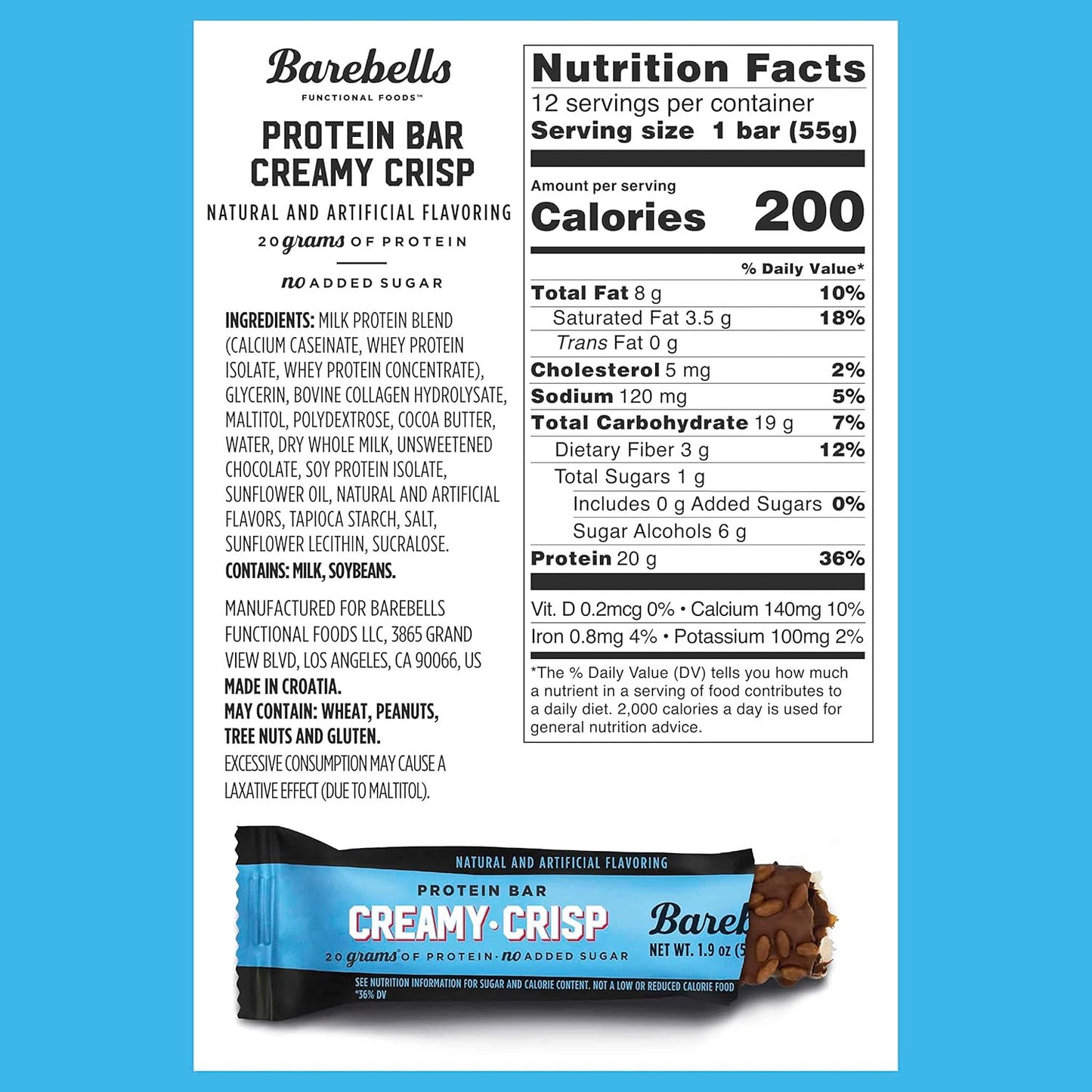 Barebells Creamy Crisp Protein Bars, Chocolate, 20g Protein (12ct, 1.94oz)