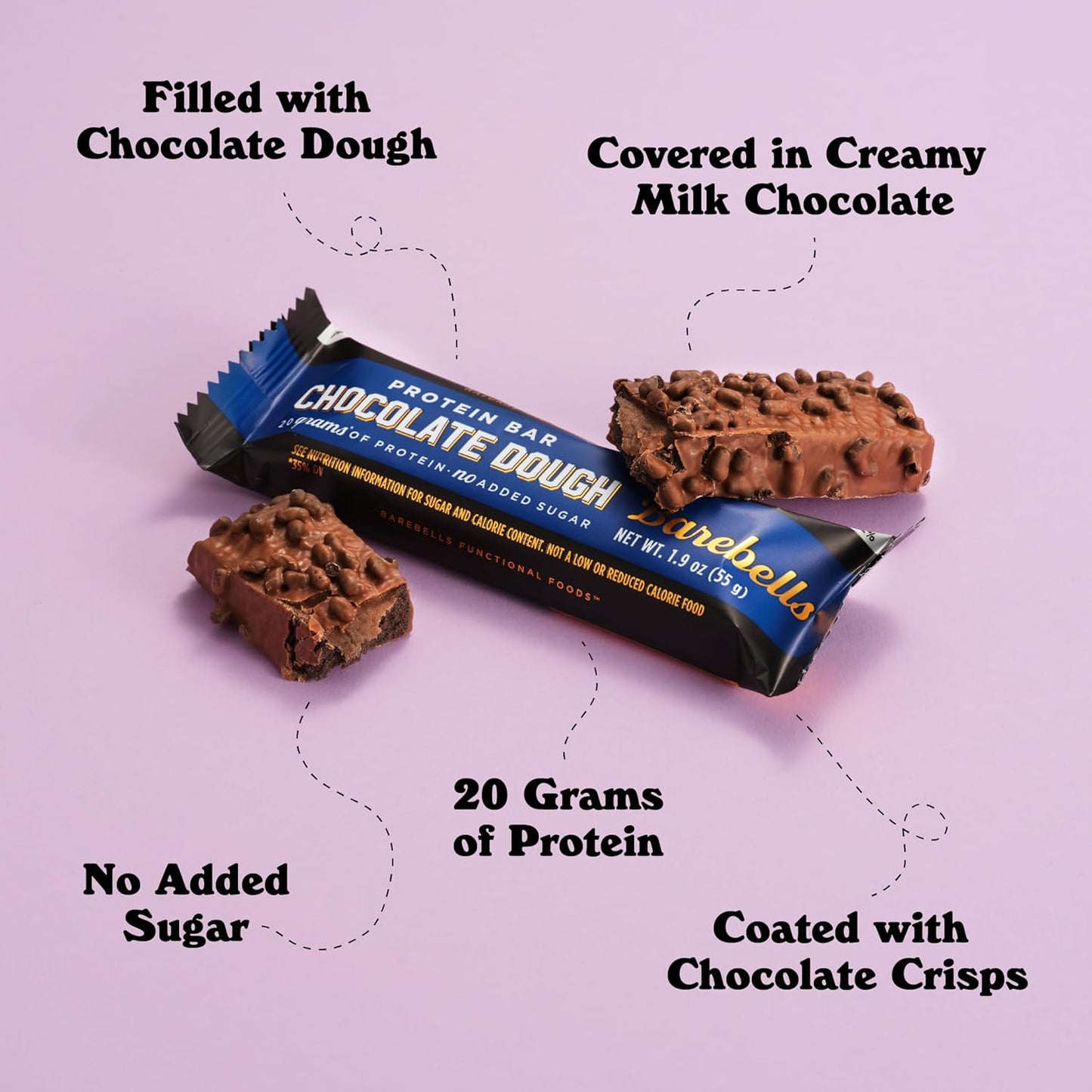 Barebells Chocolate Dough Protein Bars, 20g Protein, 1g Sugar (12 Pack, 1.9oz)