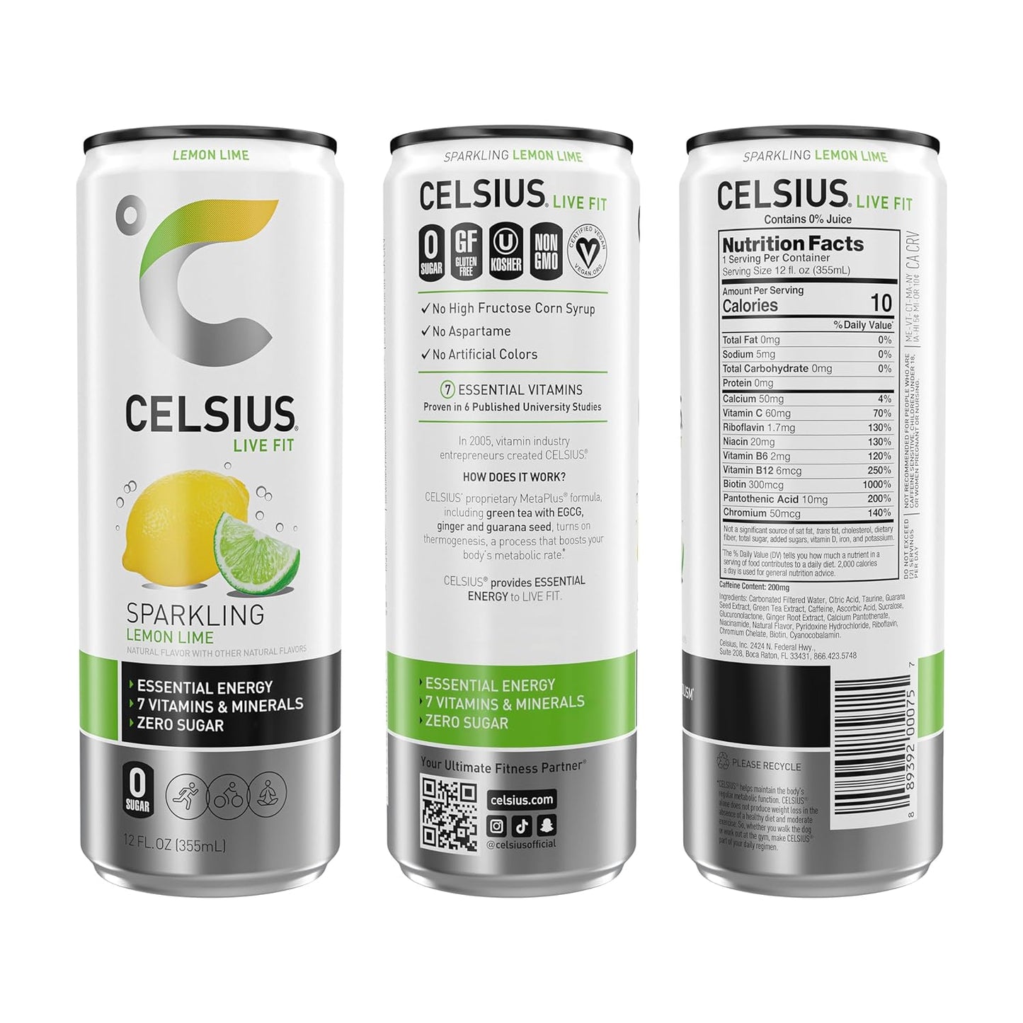 CELSIUS Lemon Lime Sparkling Energy Drink (12 Fl Oz, Pack of 12)