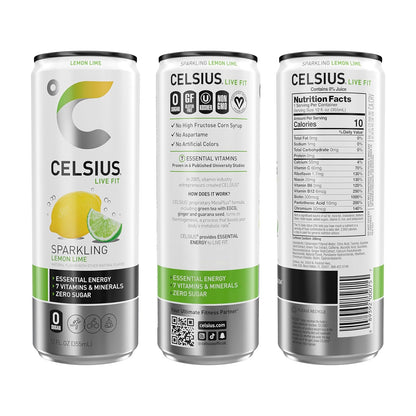 CELSIUS Lemon Lime Sparkling Energy Drink (12 Fl Oz, Pack of 12)