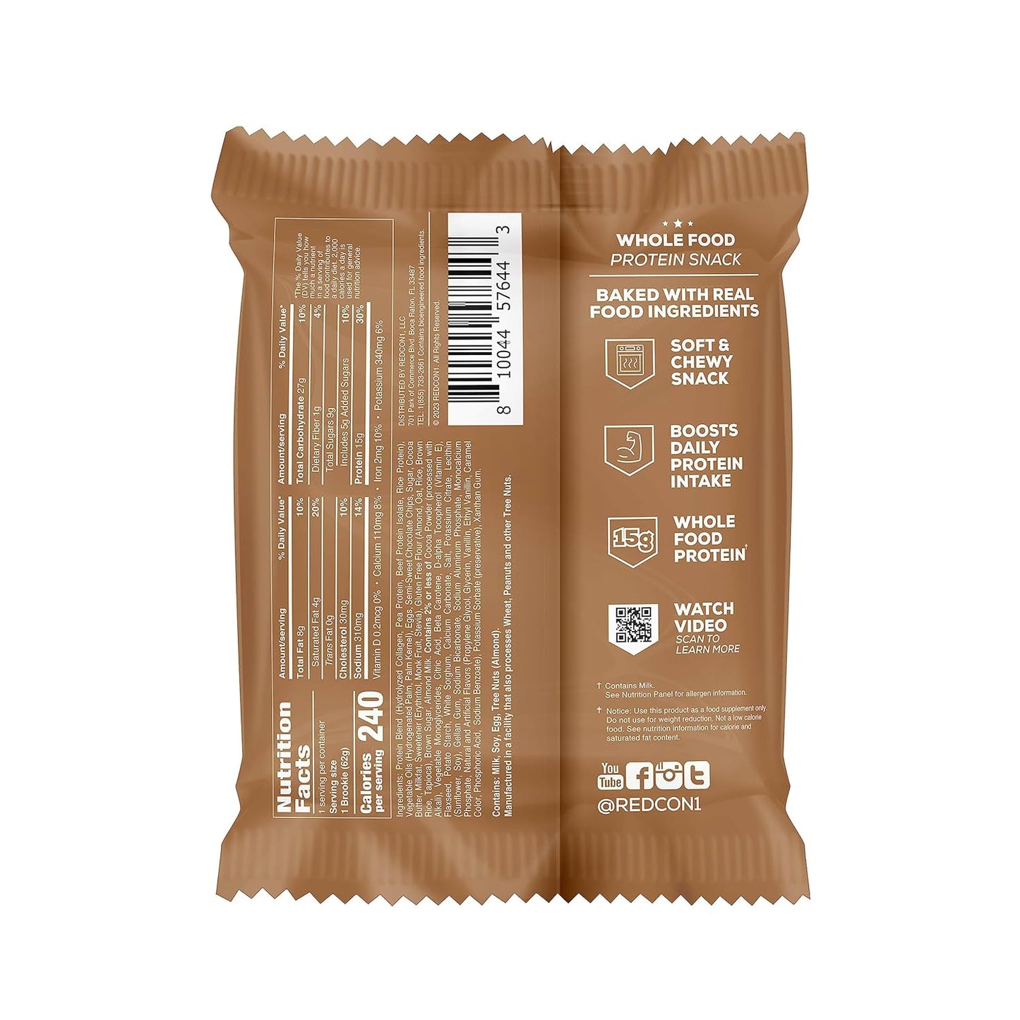 REDCON1 MRE Brookie Protein Snack - Chocolate Chip Fudge (12 Pack)