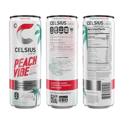 CELSIUS Peach Vibe Energy Drink (12 Fl Oz, Pack of 12)