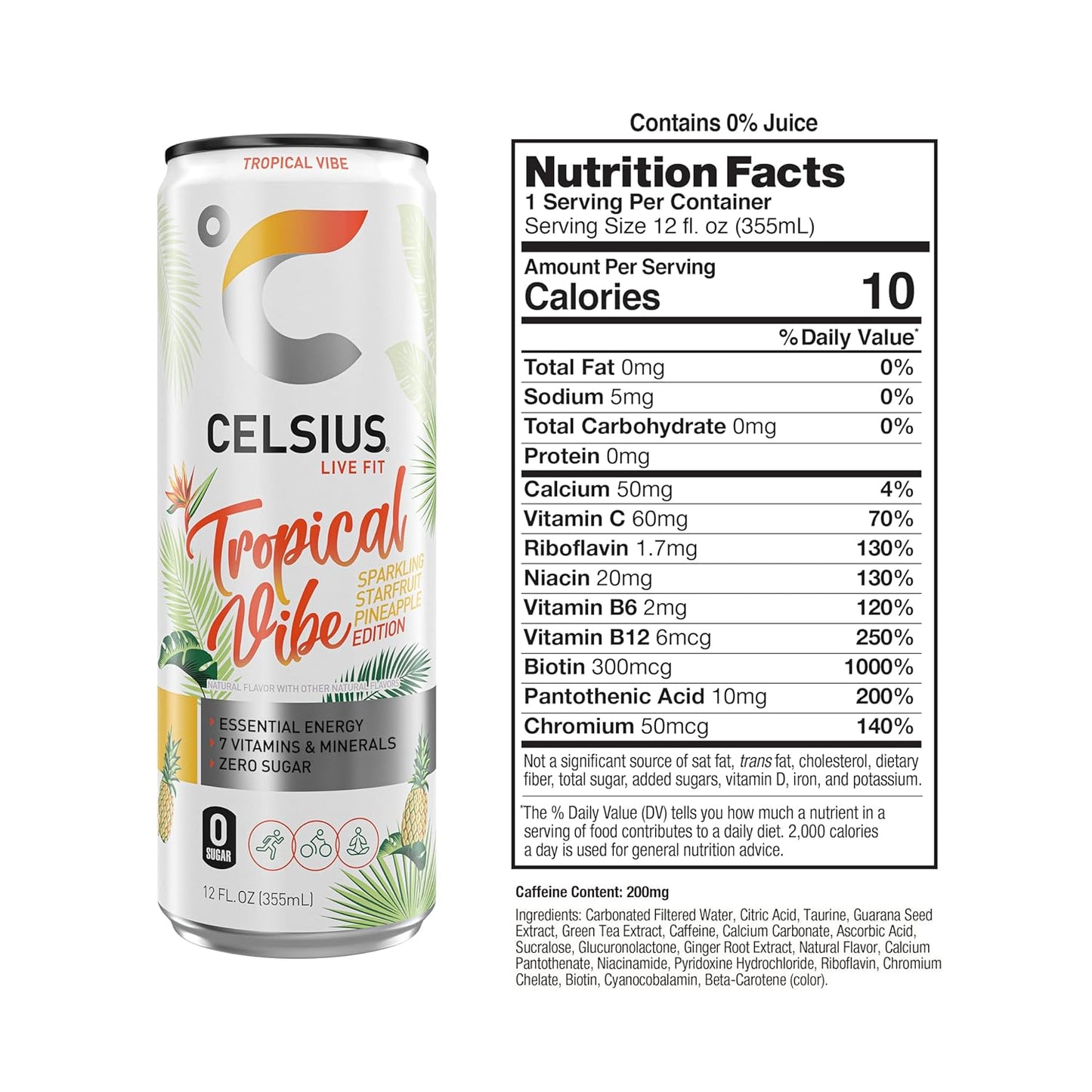 CELSIUS Tropical Vibe Energy Drink (12 Fl Oz, Pack of 12)