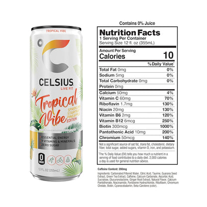 CELSIUS Tropical Vibe Energy Drink (12 Fl Oz, Pack of 12)