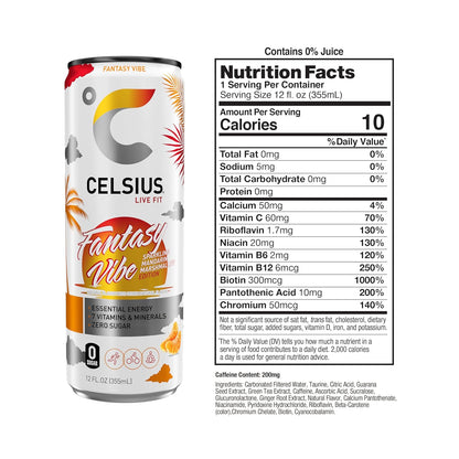 CELSIUS Sparkling Fantasy Vibe Energy Drink (12 Fl Oz, Pack of 12)