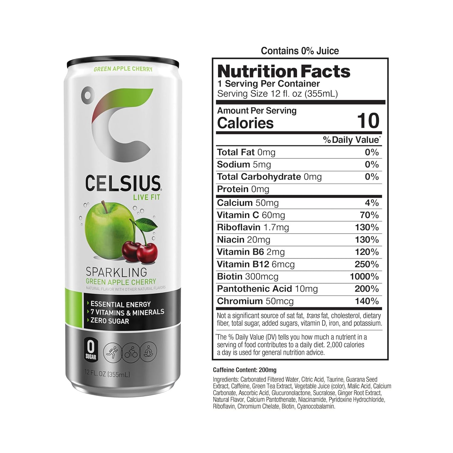 CELSIUS Sparkling Green Apple Cherry Energy Drink (12 Fl Oz, Pack of 12)