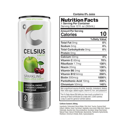 CELSIUS Sparkling Green Apple Cherry Energy Drink (12 Fl Oz, Pack of 12)