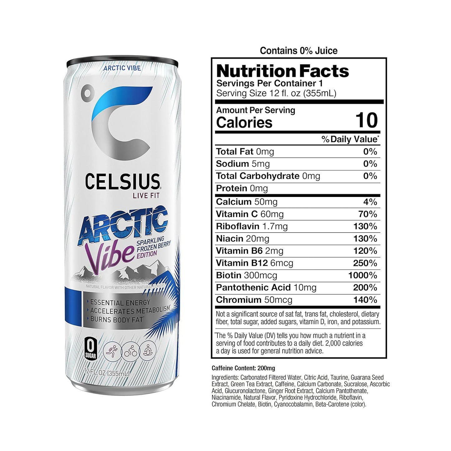 CELSIUS Arctic Vibe Sparkling Energy Drink (12 Fl Oz, Pack of 24)