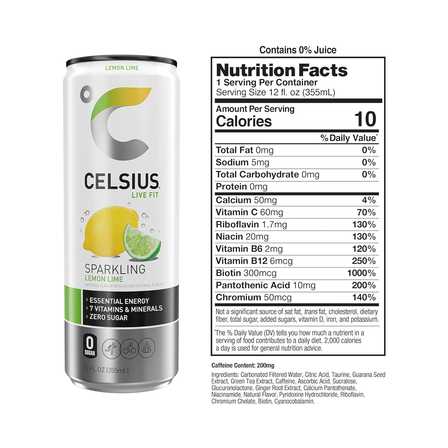 CELSIUS Lemon Lime Sparkling Energy Drink (12 Fl Oz, Pack of 12)