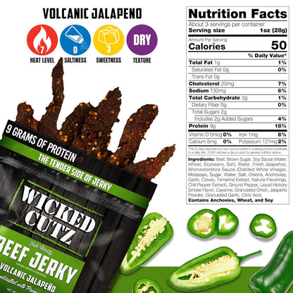 Volcanic Jalapeno Beef Jerky - Tender, Flavorful, 27g Protein (2 Bags)