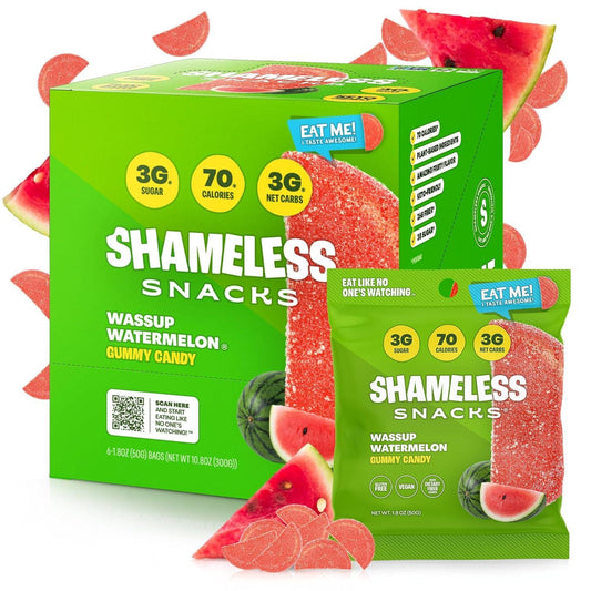 Shameless Snacks - Wassup Watermelon Keto Gummies, Low Calorie & Carb (6 Pack, Gluten Free)