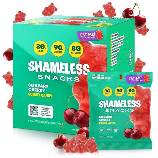 Shameless Snacks Keto Gummies, Low Calorie, Gluten Free - So Beary Cherry (6 Pack)