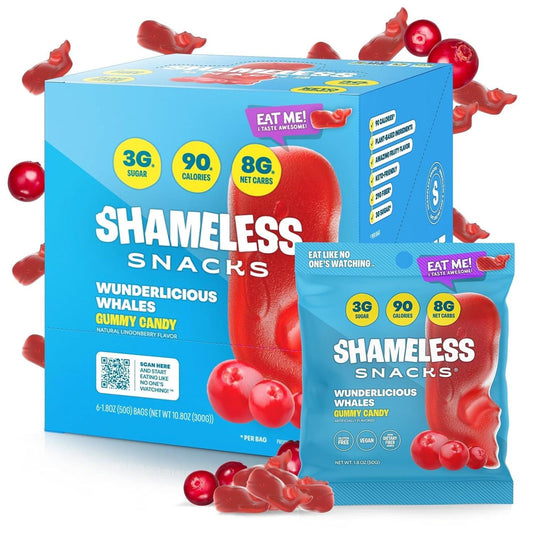 Shameless Snacks - Wunderlicious Whales Keto Gummies, Low Calorie & Carb (6 Pack, Gluten Free)