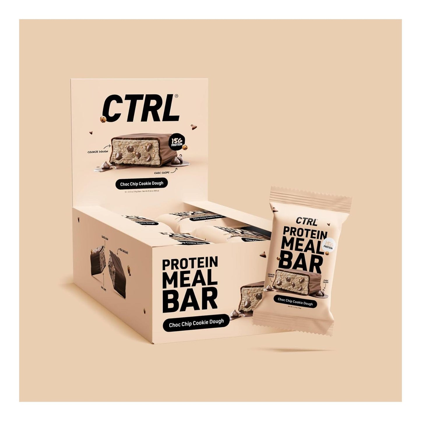 CTRL Protein Bars - Choc Chip Cookie Dough, 15g Protein, 280 Cal (12 Bars)