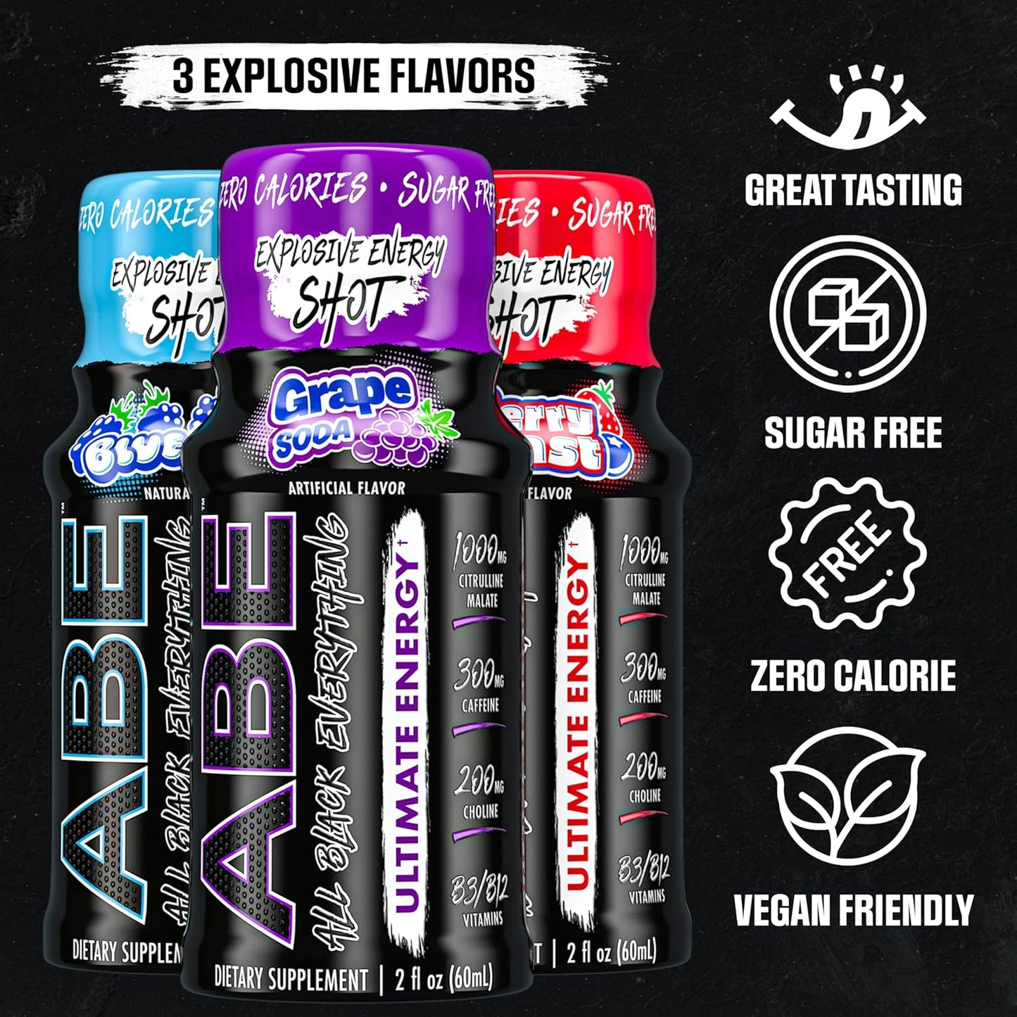 All Black Everything Energy Shots - Grape Soda, Zero Sugar (12 Pack)