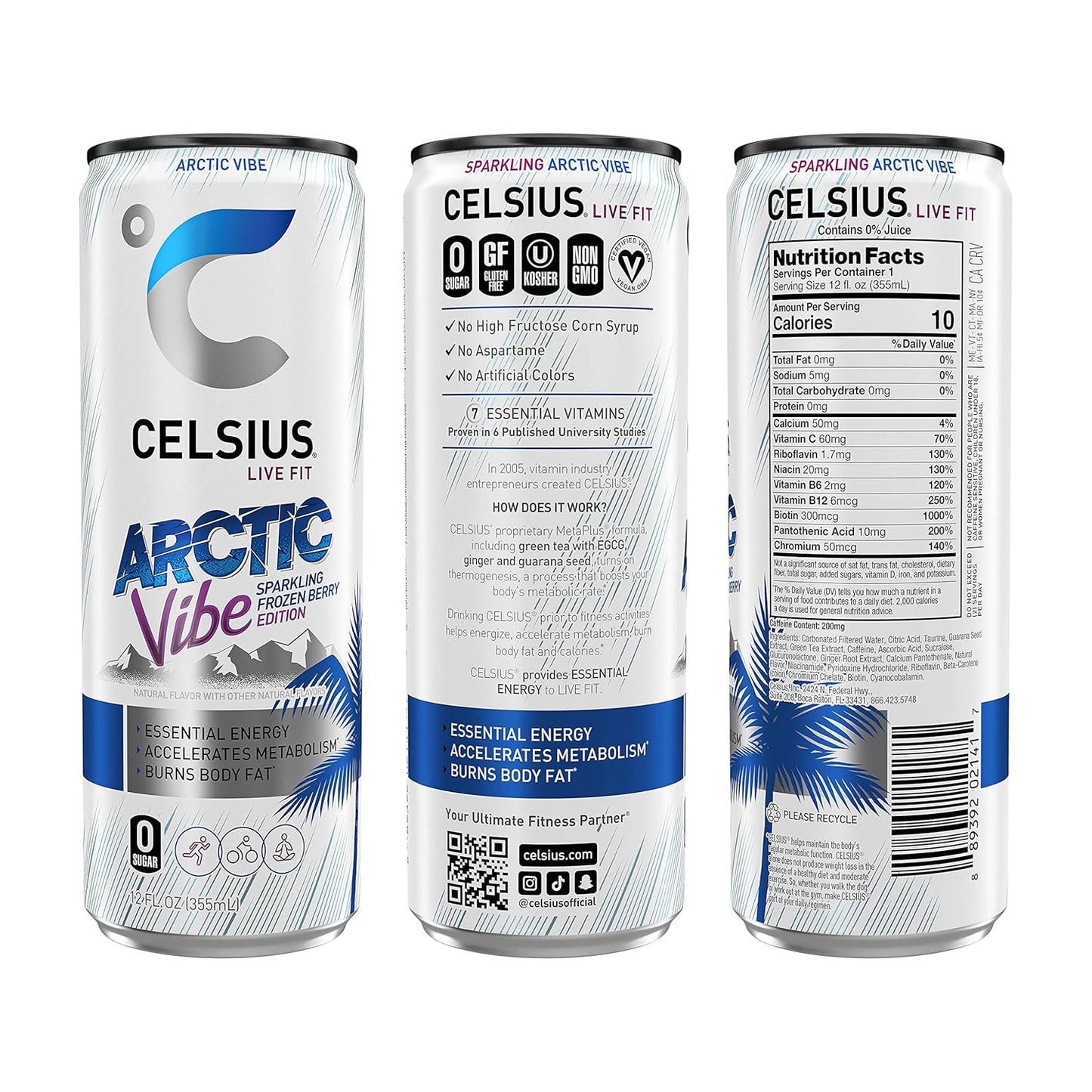 CELSIUS Arctic Vibe Sparkling Energy Drink (12 Fl Oz, Pack of 24)