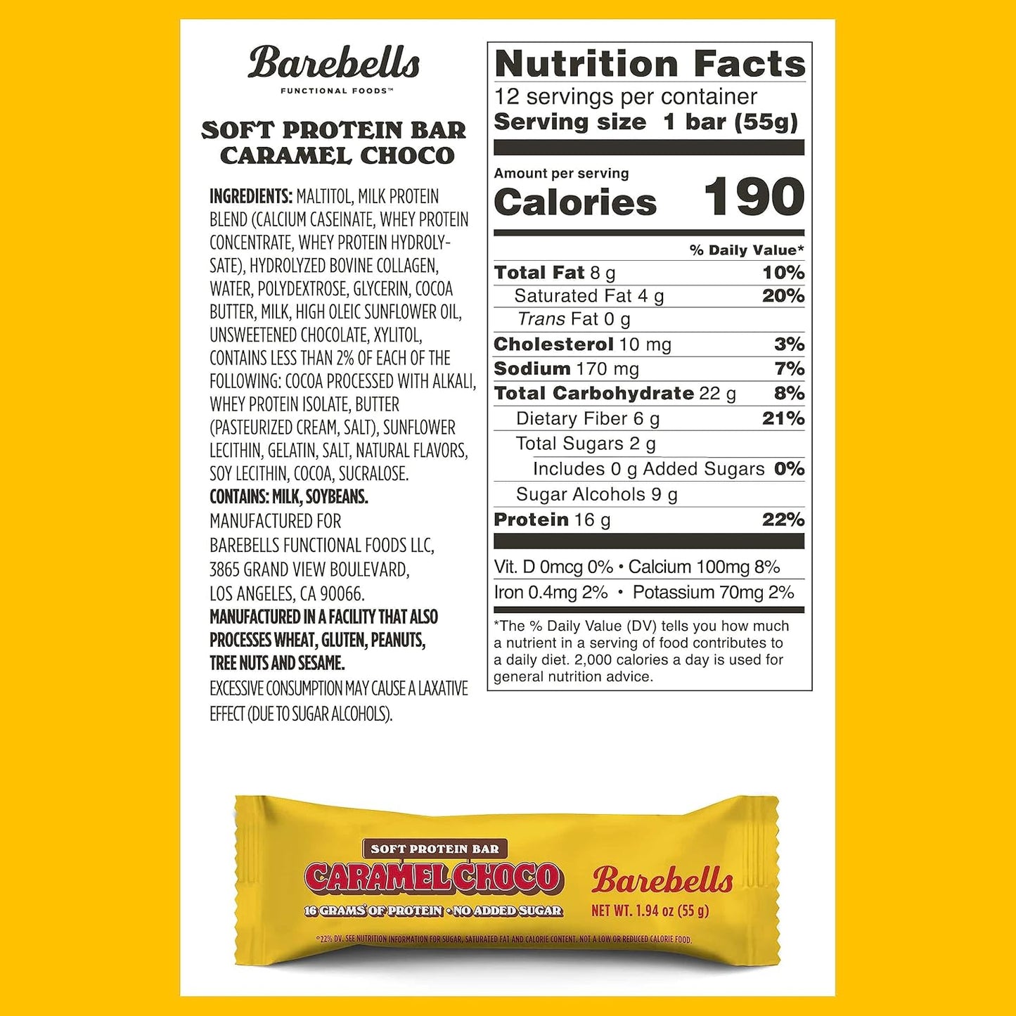 Barebells Caramel Choco Soft Protein Bars (12 Count, 1.9oz)