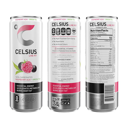 Celsius Raspberry Acai Green Tea Energy Drink (12 Fl Oz, Pack of 4)