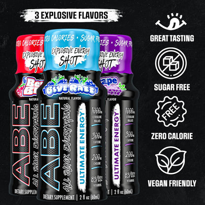 All Black Everything Energy Shots - Blue Razz, 300mg Caffeine, Zero Sugar (12 Pack)