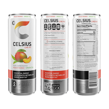 Celsius Peach Mango Green Tea Energy Drink (12 Fl Oz, Pack of 4)